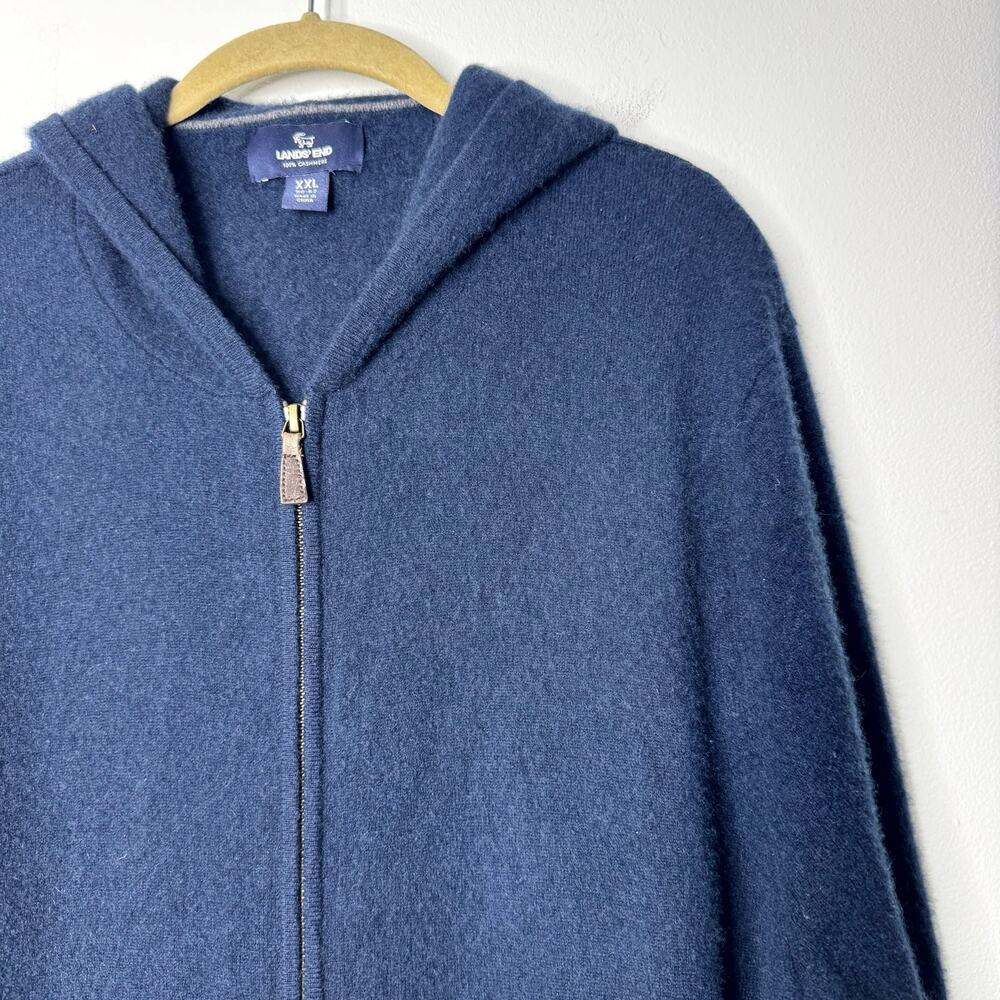 Lands End 100% Cashmere Zip Hoodie Sweater Blue Womens XXL - Picture 2 of 6